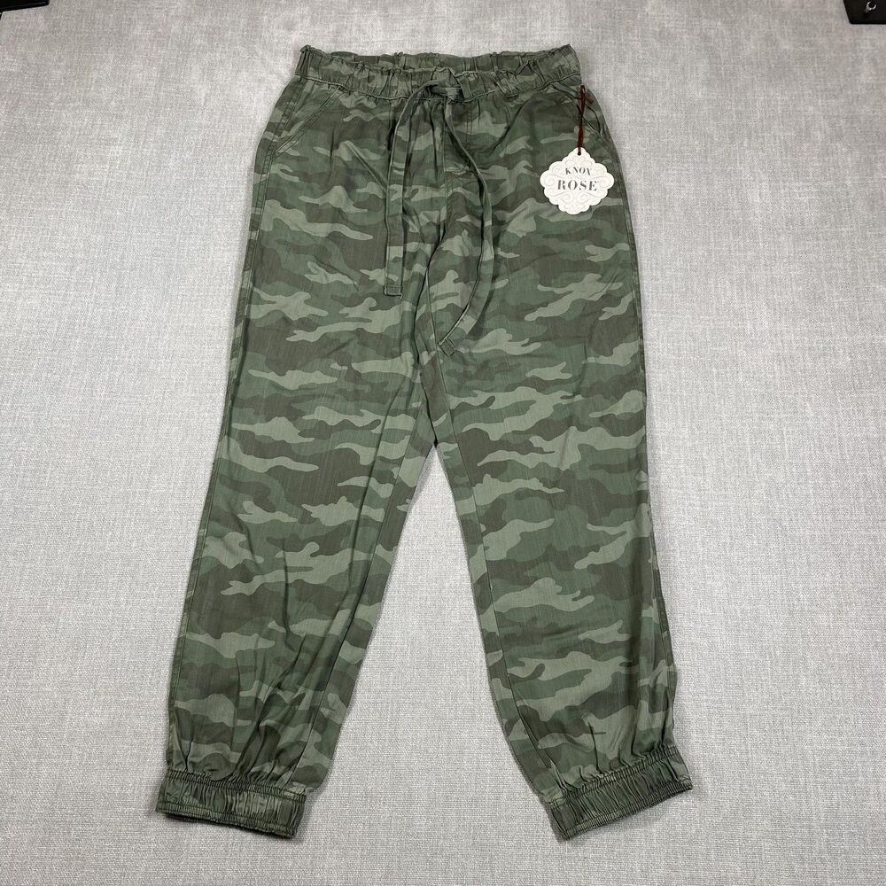 Knox Rose Pants Womens Small Green Camo Jogger Elastic Waist Lyocell Pockets
